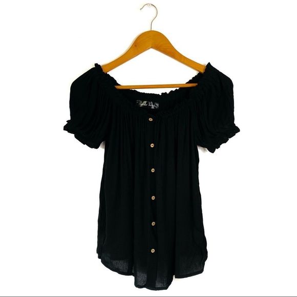 NEW ZANDER THREADS BLACK OFF THE SHOULDER BOHO TOP - Picture 11 of 12